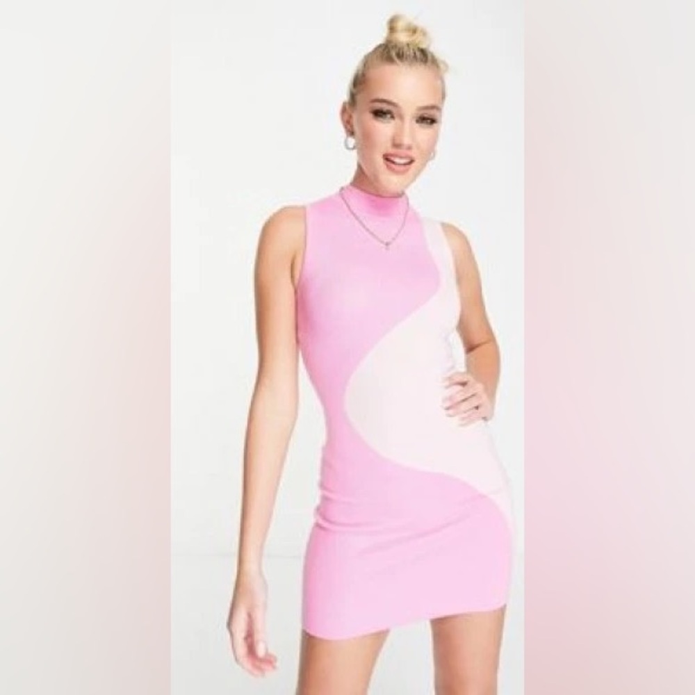 Pepper Mayo Pink Knitted Contrast Dress